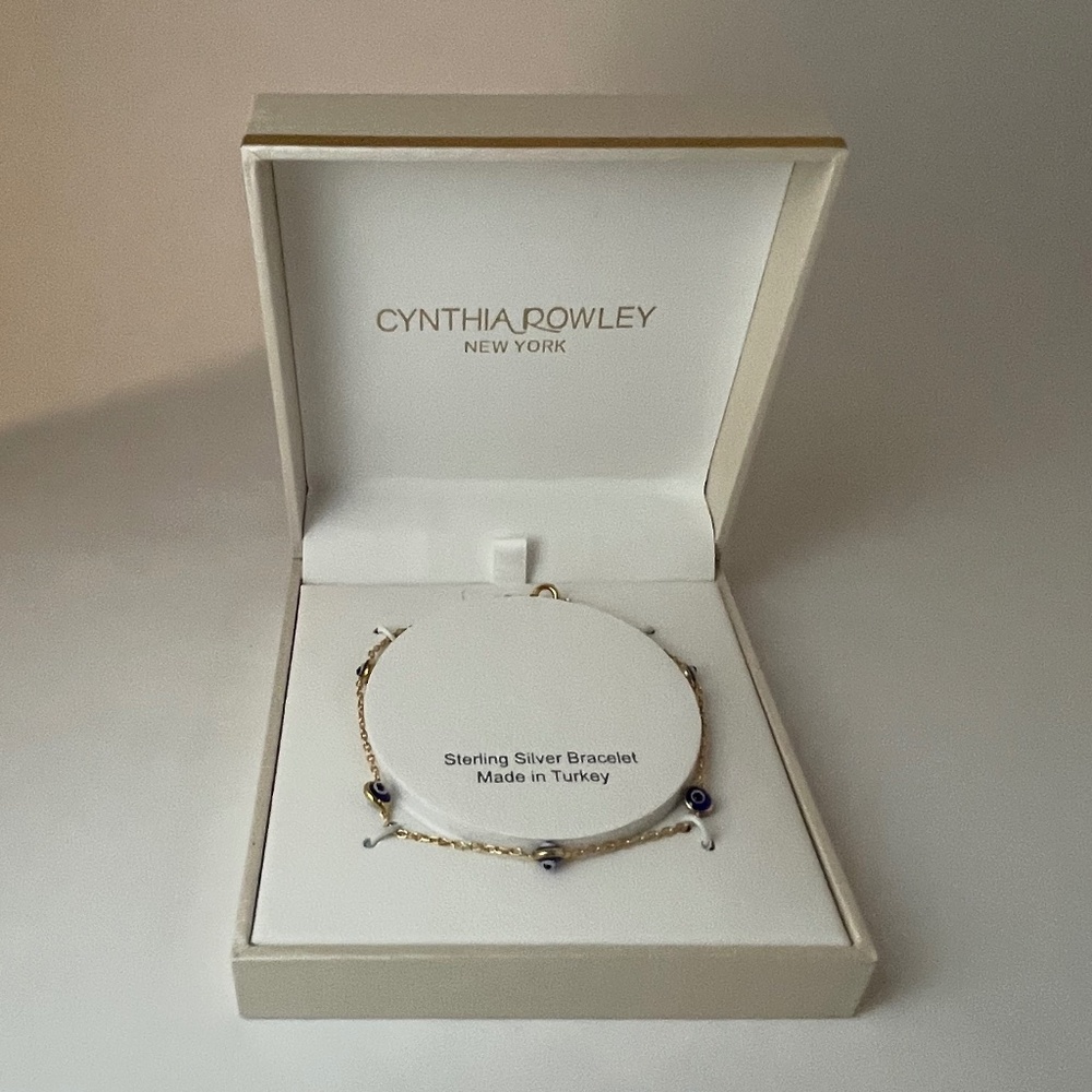 Cynthia Rowley New York Evil Eye Sterling Silver, Gold Tone Bracelet New in Box